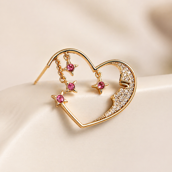 Premium gold heart-shaped drop earrings with ruby stone detailing for women